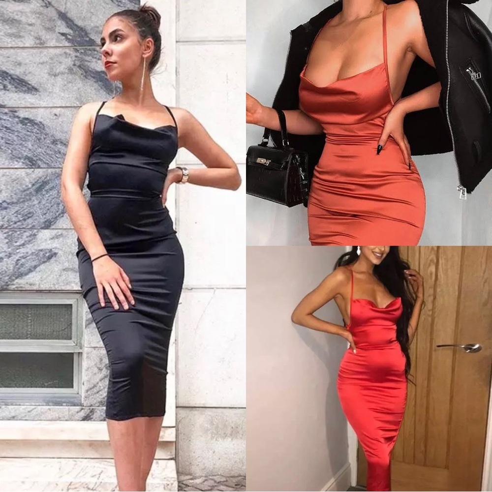 Women's Solid Sheath Dress Lady Sexy Slim Camisole Low-cut Sleeveless Op…